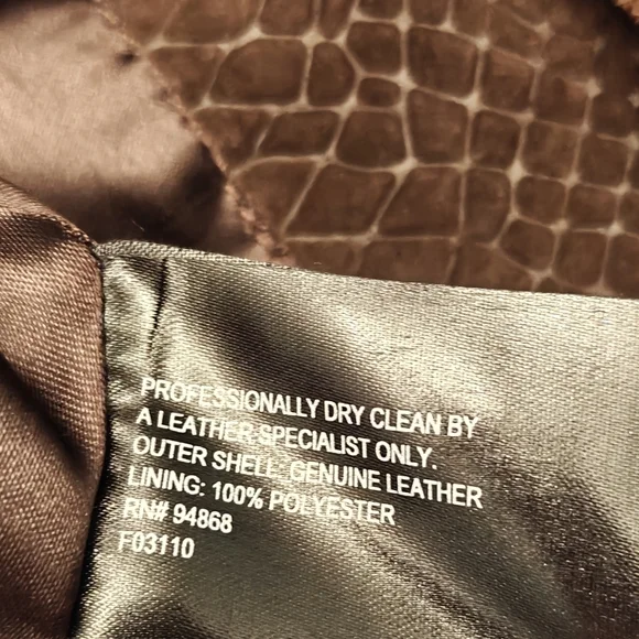 Bernardo Suede Chocolate Brown Moto Jacket Embossed Leather Reptile Womens Large - Picture 5 of 5